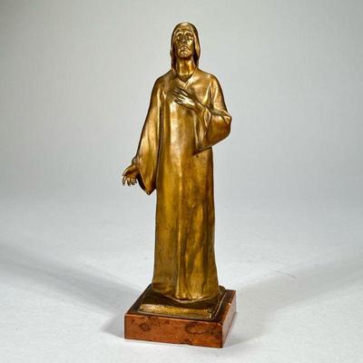 HANS MULLER JESUS CHRIST BRONZE SCULPTURE | Bronze Jesus sculpture with some damage to the base. - h. 10 in

