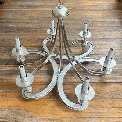 DOMA SILVER LEAF CHANDELIER | Contemporary six-arm chandelier, iron with silver leaf; overall height 44 in. - h. 24-1/2 x dia. 28 in

