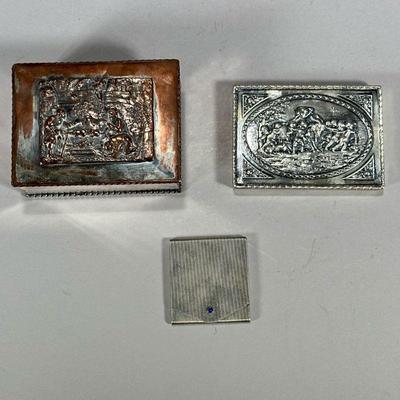 (3pc) 800 & Other Silver Cases | Including an 800 silver matchbook case with blue cabochon, an 800 silver cigarette or card case with...