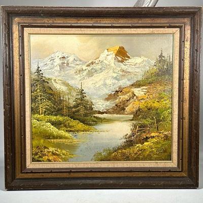 ALPS LANDSCAPE PAINTING | Parone - Alps. Oil on canvas. 20 x 22 in. Signed lower left. With Nadia Kirk Art Studio label on verso - h....