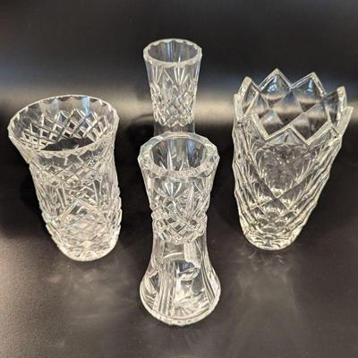 Lot #38 - Elegant Vase Set - Vintage Cut Crystal & Glass Vases