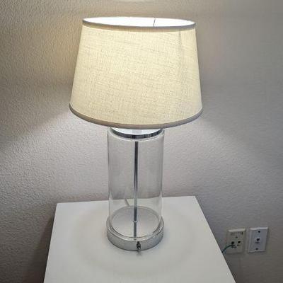 Lot #53 - Modern Glass and Chrome Table Lamp With Linen Shade