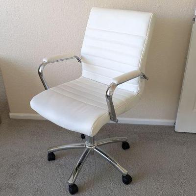 Lot #50 - Modern White Office Chair - Adjustable, Swivel, Chrome Base