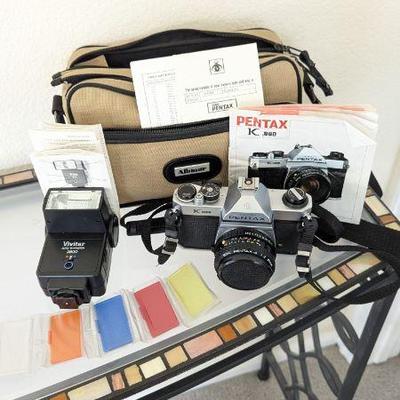 Lot #69 - Vintage Pentax K1000 Camera with Vivitar Auto Thyristor 2800 Flash & Accessories