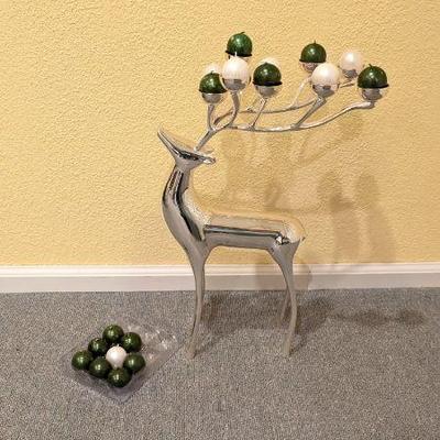 Lot #96 - Silver Reindeer Candle Holder with Green and White Candles