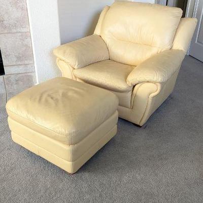 Lot #77 - Scandinavian Designs Leather Buttercream Armchair & Ottoman