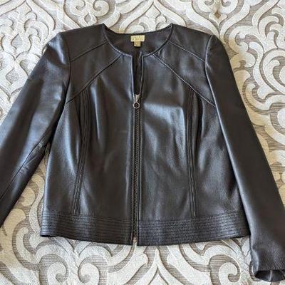 Lot #59 - Caslon Women's Size Petite Large Genuine Lamb Skin Leather Zip-Up Jacket