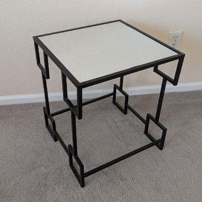 Lot #55 - Modern Mirror-Top End Table - Minimalist Black Metal Frame
