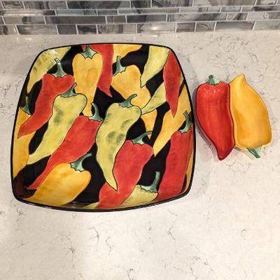 Lot #28 - Clay Art "Caliente" Ceramic Platter with Coordinating Divided Dish