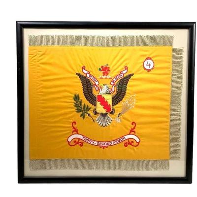 WATA207 Vintage Military Flag	4th Battalion Thirty-Second Amor military flag, framed.
