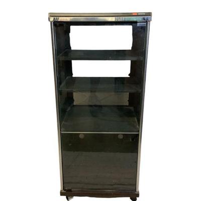 MANA227 Vintage Onkyo Audio Glass Door Cabinet	2 adjustable shelves, glass door, and on wheels for easy moving.
