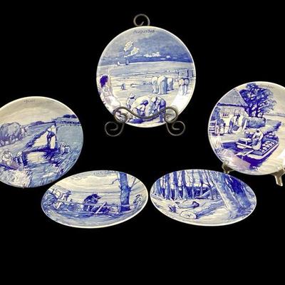 ROHU552 Collection Of SEVEN Delft Month Plates - May-November	7x9.5" plates - May, June, July, August, September, October, November....