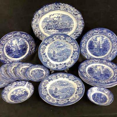 KAAR541 Miscellaneous Liberty Blue Dining Service Pieces	Original copper engraving of historic colonial scenes printed on Staffordshire...