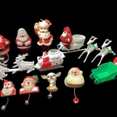 KIHE717 Vintage Rosbro Rosen Christmas Santa’s, Gurley Santa & More	1950's Rosen/Rosbo hard plastic jolly Santa in...