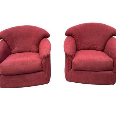 LOTA577 Two Selden Swivel Rocking Armchairs	Two burgundy colored rocking arm chairs. Very good condition.
