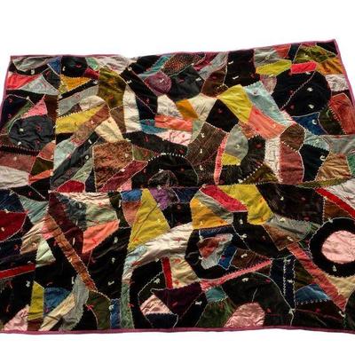 CT601 Vintage Crazy Velvet Patch Quilt	This lot includes a vintage crazy patchwork large quilt(78.5"x63"), with a mosaics style...