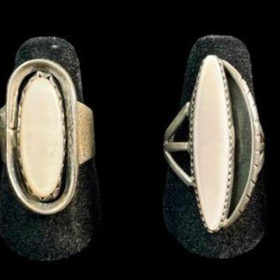 LYZE914 Four Sterling Silver And Stone Rings Three Of Them Are Stamped And One Has Artists Initial	These sterling silver rings feature...