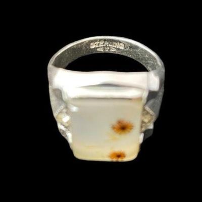 LYZE920 Men’s Stamped Sterling Dendrite Agate Ring	Men's stamped sterling ring with dendrite agate weighs 8.01 grams with stone. It...