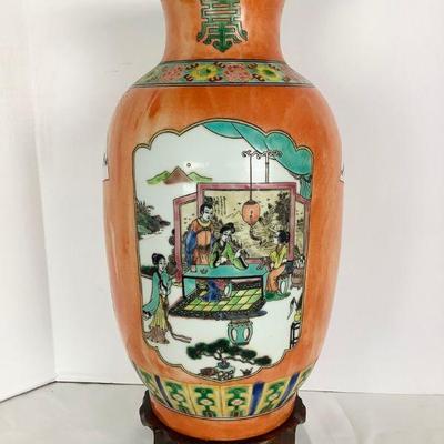 CT809 Chinese Orange-Glazed Porcelain	Chinese porcelain vase, glazed in orange with classical scenes as and floral motifs as decoration....