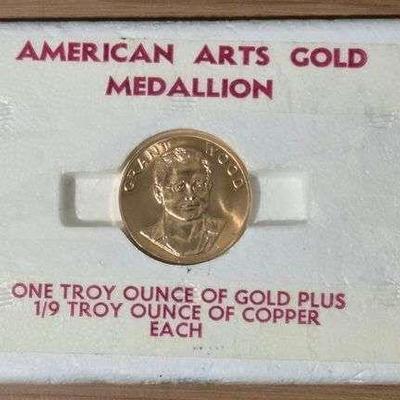 1980 GRANT WOOD COMMEMORATIVE 1 TROY OZ GOLD COIN AMERICAN ARTS MEDALLION