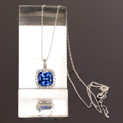 Sapphire & diamon pendant on 10K gold necklace