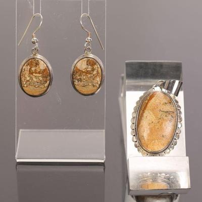 sterling & agate pendant & earrings