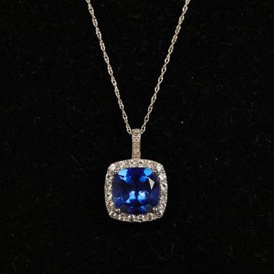 Sapphire & diamon pendant on 10K gold necklace