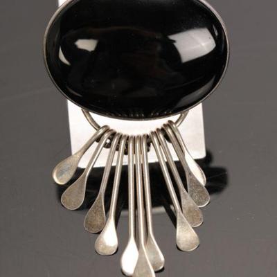 sterling & onyx brooch