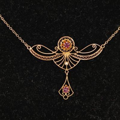 Sale Photo Thumbnail #38: Art Nouveau necklace with rubies