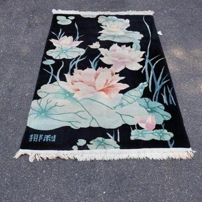 Hand Knotted Chinese Wool Area Rug, Lotus Flower Design, 4 x 6
