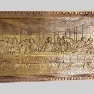 Large Hand Carved Relief of The Last Supper
