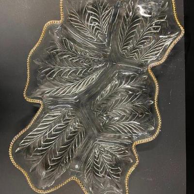 Vintage Jeannette Glass Feathered Leaf Shaped Platter
