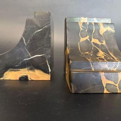 Pair of Vintage Black Marble Bookends
