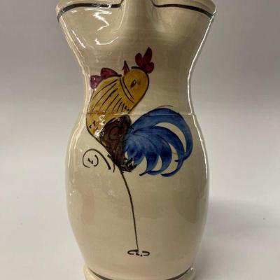 Handmade Hand Painted Ceramic Pitcher, Rooster
