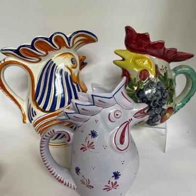 Lot of Rooster Ceramic Pitchers
