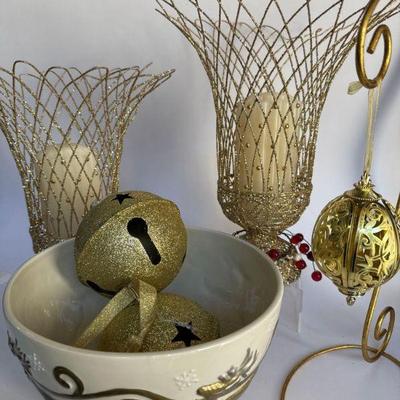 Lot of Gold Tone Holiday Decor

