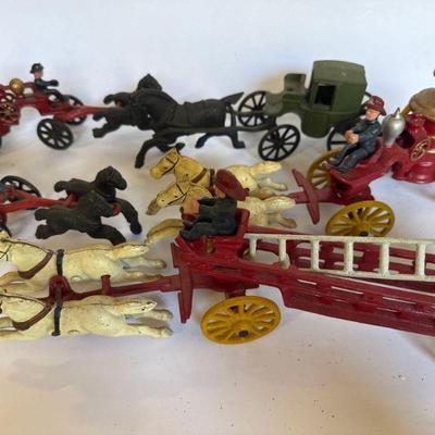Lot of Cast Iron Horses & Buggies & Fire Wagons
