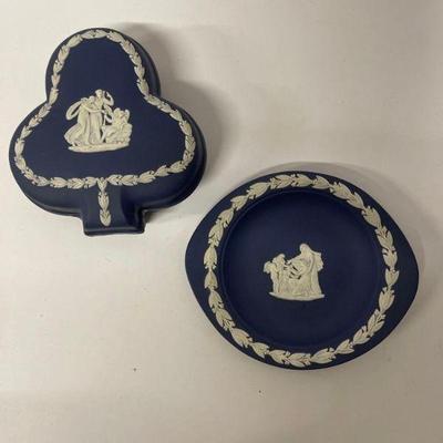Pair or Vintage Wedgwood Jasperware Pieces, Navy Blue
