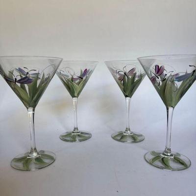 Set of 4 Hand Painted Martini Glasses
