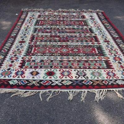 Vintage Hand Made Flat Weave Area Rug
