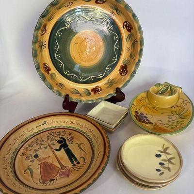Lot of Had Painted Ceramic Serving Pieces
