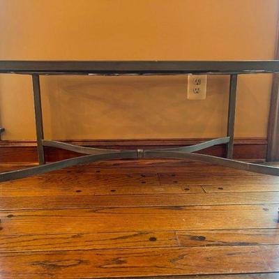 Scrolling Metal and Glass Rectangular Coffee Table
