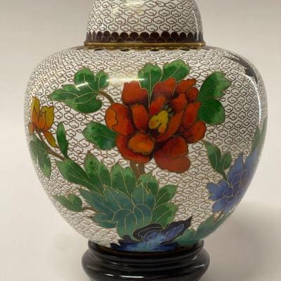 Vintage Chinese Cloisonne Ginger Jar with Lid
