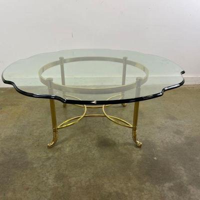 Vintage Brass Cocktail Table With Scalloped Glass Top
