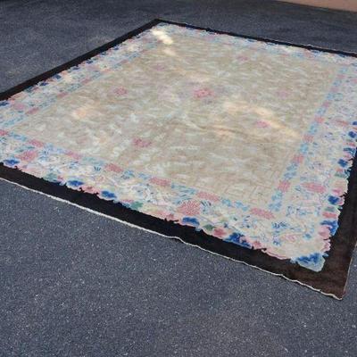 Vintage Hand Knotted Chinese Wool Area Rug, 9 x 12
