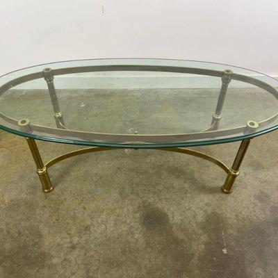 Oval Brass Coffee Table with Glass Top
