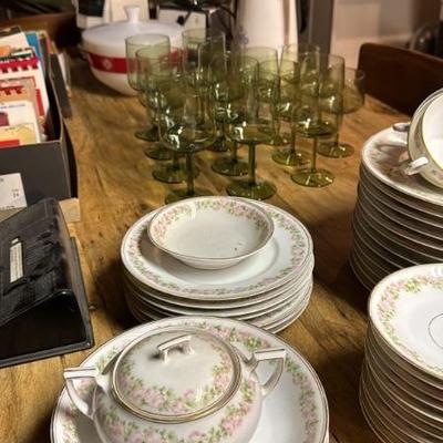 Vintage China & Olive Green Glasses