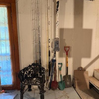 Fishing Gear, Shovels, Wrought Iron Chair