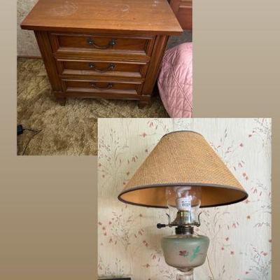 Nightstand & Vintage Lamp