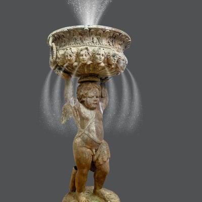 #17 • Antique Bronze Figural Cherub Fountain/ Planter

